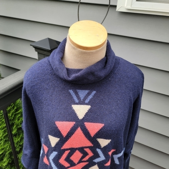 NWT J.Jill | Dark Indigo Heather Intarsia Funnel Neck Sweater MP - Picture 3 of 11